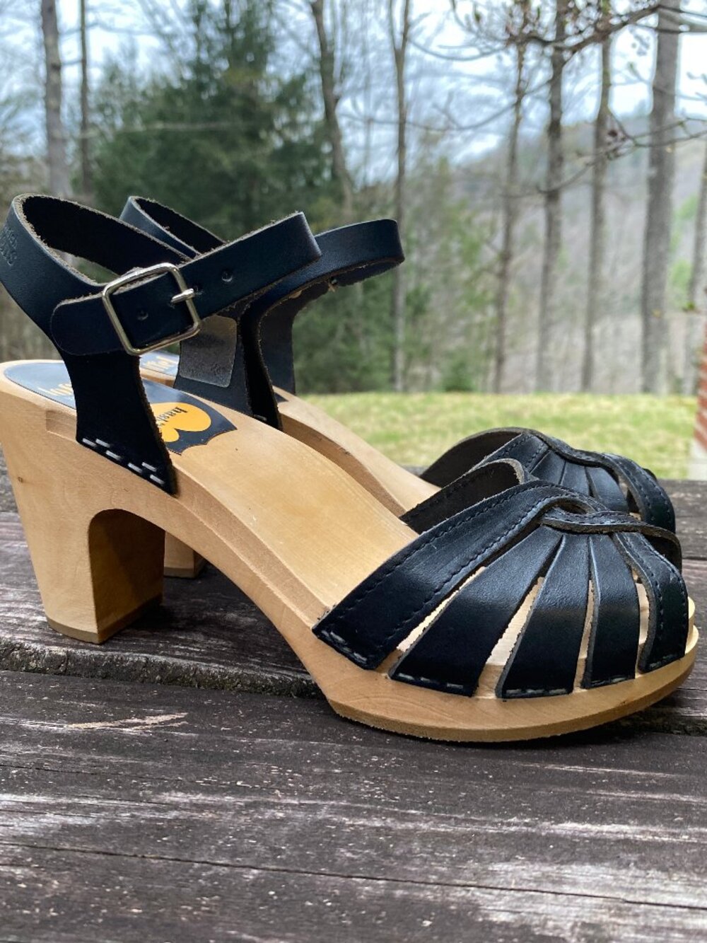 NEW Swedish Hasbeens Fredrica Black Peep Toe Sandals/Clogs - Size 36
